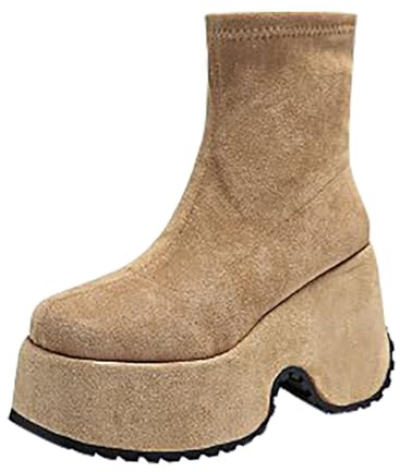 Botines para mujer elegantes con tacón grueso, botas de mujer al aire libre ocio peep-toe botines plataforma monocolor zapatos de invierno para mujer botas otoño costura malla plana suela de goma