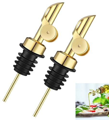 Wxinsheng Vertedores de Tapón,2 Piezas Vertedor de Aceite Inoxidable con Cierre Automático,Vertedores de Botellas para lcohol,para Vino,Whisky,Aceite de Oliva,Vinagre Boquillas para Verter líquido
