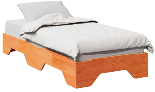 QZZCED Structure de lit empilable sans matelas marron cire 90 x 190 cm, cadre en bois de pin massif avec base à lattes, design compact et gain de place, idéal