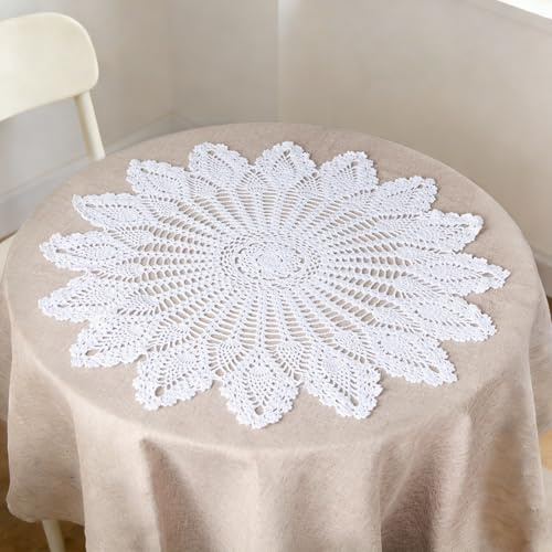 URROMA Napperon rond en dentelle faite à la main, nappe blanche en dentelle pour commodes, tables d'appoint, décoration d'intérieur, 60 x 60 cm
