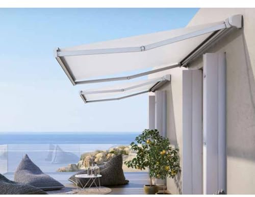 TENDAGGIMANIA Toldo con brazos extensibles totalmente retráctiles para exteriores, ajustable a medida, con contenedor de protección para balcones, resistente a los rayos UV, ancho 300 cm x saliente