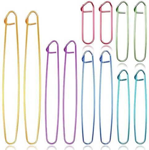 12 Piezas Titulares de Puntadas de Aluminio, Agujas Auxiliares para Tejer y Ganchillo, Imperdibles de Seguridad Multicolor, Accesorios para Manualidades, Suéteres y Mantas, 6 Tamaños