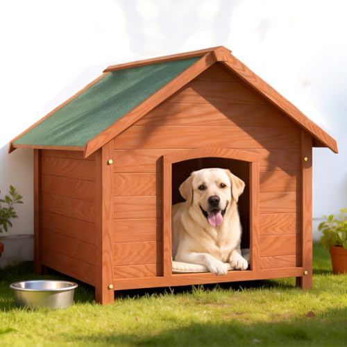 BAKAJI Cuccia per Animali Domestici in Legno, Casetta per Cani e Gatti con Tetto Spiovente Apribile, Casa da Esterno e Interno Resistente Intemperie e Agenti Atmosferici, Tettoia Asfaltata, 89x84x76cm