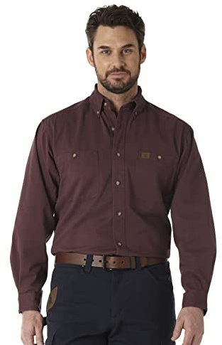 Wrangler Riggs Arbetskläder för män, skogshuggarskjorta i twill med långa ärmar, arbetsskjorta