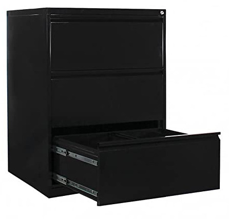 Schrank & Stuhl Hängeregisterschrank doppelbahnig – Hängemappenschrank mit 3 Schüben für DIN A4, abschließbar, Lieferung komplett montiert, 101 x 76 x 62 cm, Schwarz