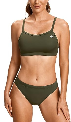 SYROKAN Mujer Deportivo Bañador Bikini Traje de baño Dos Piezas con Relleno Dark Olive XS