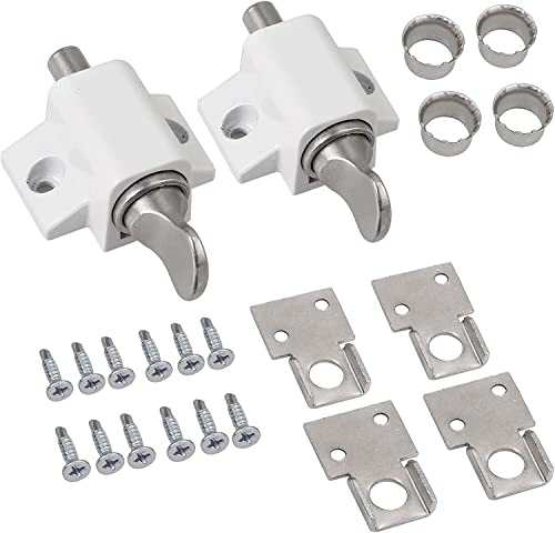 eSynic No Keys Version 2Pcs Sliding Patio Lock Sliding Patio Door Catches Set Security Lock Window and Patio Door Window Bolt Sliding Universal Locks for Baby Safety -White