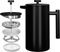 KICHLY Französische Presse Kaffeemaschine 34 Oz - 1000 ml (4 Tassen / 8 Tassen) - Kaffeemaschine mit dreifachem Edelstahlfilter & isolierten Wänden - Schwarz