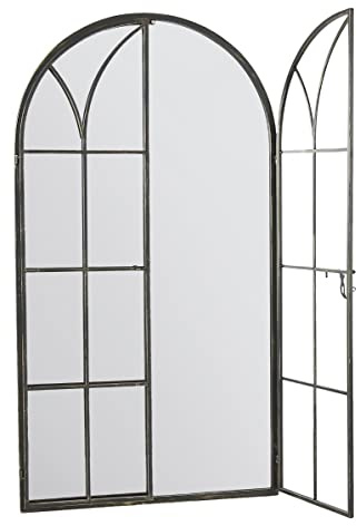 MirrorOutlet GMA032 Fensterspiegel, Metall, rustikal, gewölbt, 140 x 75 cm, Schwarz, 140 x 75 cm