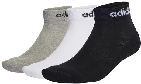 adidas Mixte Linear Ankle Cushioned Socks 3 Pairs, Medium Grey Heather/White/Black, 42-45