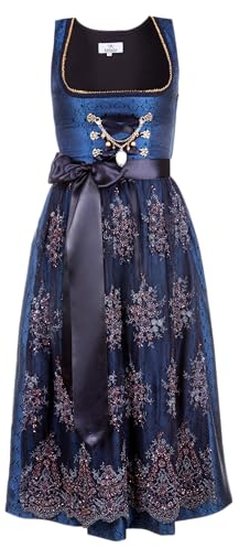 Edelnice Trachtenmode Exklusives Designer Dirndl lang Josepha inkl. Spitzen Dirndlschürze und Charivari Gr. 32-56 (56)