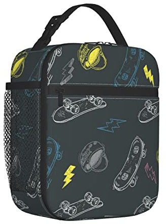 XVBCDFG Fiambrera unisex con estampado de monopatín de graffiti, bolsa de almuerzo reutilizable con cremallera para el trabajo, picnics, viajes