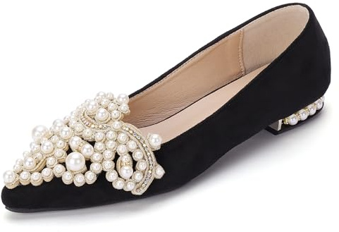 YJJQMYYCPA Flats for Women Bling Rhinestone Pointed Flat Shoes Comfort Slip on Low Heel Wedding Dress Shoes Ballet Flat Shoe Black 9.5