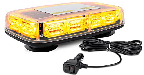 JMEST LEAD Gyrophare Magnetique LED pour Véhicule Voiture, 48W Lampe stroboscopique LED Orange 12V-24V Lampe d' Avertissement, avec 16 Flash Modes, 5m Câble Prise Allume-Cigare 402B-Y