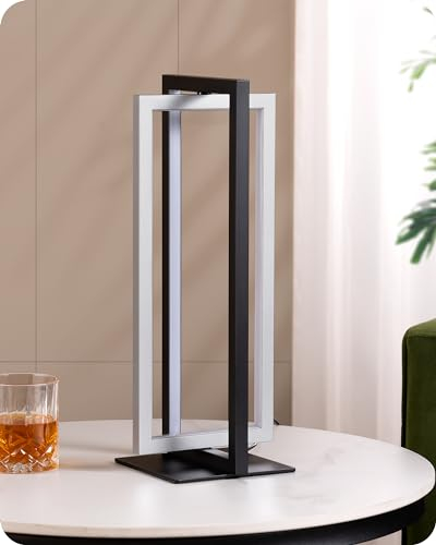 EDISHINE LED Lámpara de Mesa Moderna, Lámpara de Noche de 3 Temperaturas de Color, Regulable Continua Táctil de 750 LM para Salón, Oficina, Rectángulo de Doble Marco, Ángulo Ajustable Negro Plata