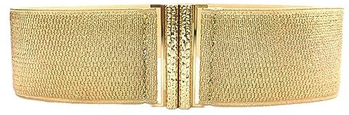 lxuebaix Goldfarbenes Korsett, breiter Korsett-Taillengürtel, dekorativer Taillenmieder, elastischer Wespengürtel, glitzernder breiter Wespengürtel für Frauen