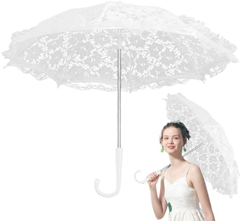 Wpsagek Weißer Spitzenschirm Für Hochzeit, Brautschirm, Vintage Regenschirm Hochzeitsfotografie Requisiten