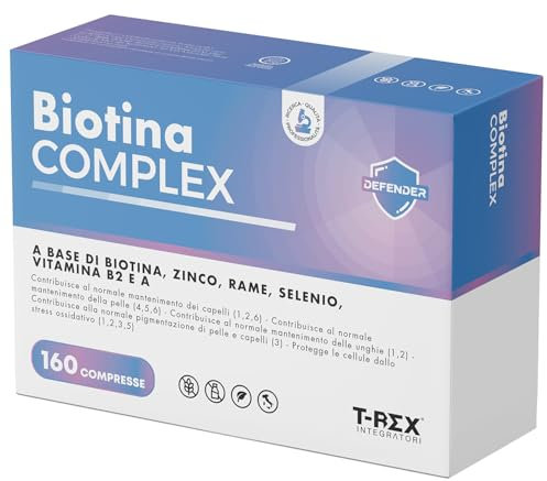 Biotina Complex - Integratore per Capelli con Biotina, Rame, Zinco, Selenio e Vitamina B2 - Per Crescita Capelli, Unghie e Pelle - 160 mini compresse (5 mesi di Fornitura)