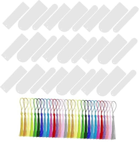 HOUDERCO 30st Bokmärken Med Fringes Transparenta Akryl Bokmärken Tomma Markerare För Hantverk För Dekoration Och Läsning