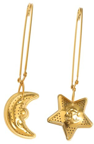 SOLUSTRE Colador De Té Forma De Bola y Pinza Para Hojas, Acero Inoxidable, Filtro Reutilizable Resistente Al Calor, Apto Para Infusión De Té Suelto, Pack De 2 Unidades Star y Moon