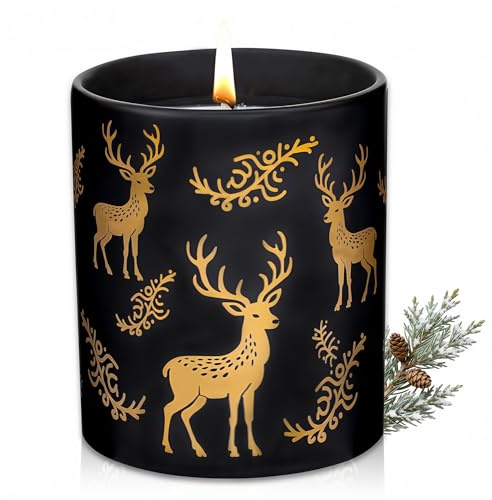 Romcanmy Duftkerzen im Glas, 250g Zedernholz Duftkerze Weihnachten für Frauen Männer, Natürliches Sojawachs Kerzen 65 Stunden Brenndauer, Schwarz und Gold Rentier Kerze Geschenk für Weihnachten Partys