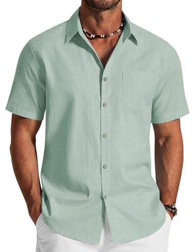 COOFANDY Chemise Homme Manches Courtes Chemise d'Été Léger Style Vacances Décontracté Chemises Boutonnées Chemisette pour Homme Casual Regular Fit