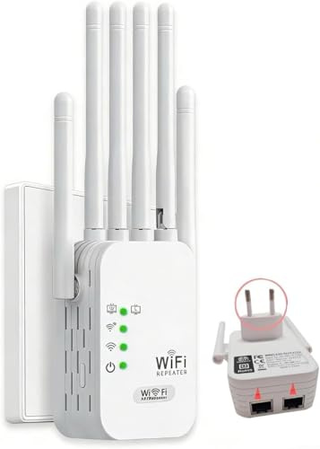 Répéteur WiFi Puissant, Amplificateur WiFi de dernière Technologie,6 Antennes,Couvrant Une Superficie de 9800m²,2 Ports LAN,Répéteur WiFi pour la Maison et Le Bureau