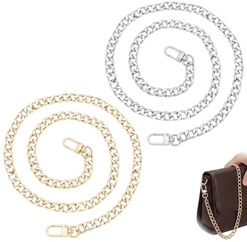 2 Pezzi Catena per Borsa 100cm, Tracolla per Borsa Donna in Metallo Oro e Argento, Catenella di Ricambio con Moschettoni per Pochette, Borse a Tracolla, Handbag e Accessori Fai da Te