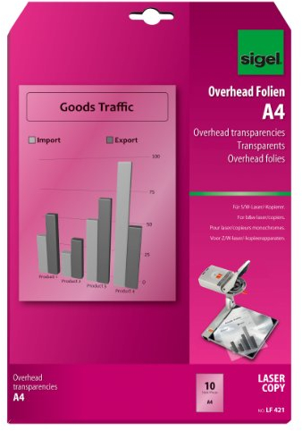 SIGEL LF421 OHP-Folien / Overheadfolien A4, 10 Blatt, für S/W-Laserdrucker Kopierer