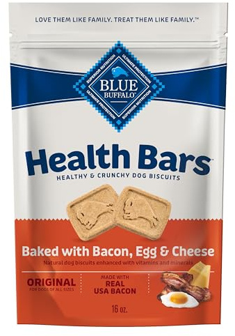 Blue Buffalo Health Bars Crunchy Dog Biscuits, Oven-Baked with Natural Ingredients, Bacon, Egg & Cheese, 16-oz Bag
