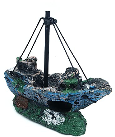 Tiardey Resina Barca da Pesca Acquario Ornamento Decorazione in plastica Pianta per Accessori per Acquario Nascondiglio di Pesci e gamberetti