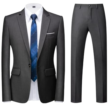 KUDORO Men Suits 2 Piece One Button Business Tuxedo Blazer Trousers Set