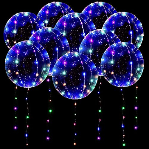 10 Pack LED Balloons - 20 Inch Clear Glow in the Dark Balloons for Valentines Day, Birthday, Wedding & Christmas Decoration