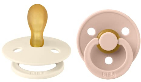BIBS Colour Symmetrical Soother 2-Pack, BPA Free Dummy Pacifier, Symmetrical Nipple. Natural Rubber Latex, Made in Denmark. 6-18 Months (Pack of 2), Ivory/Blush