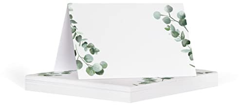 Eucalyptus name place cards | white and green folded table tent card for party reception birthday 50 pieces | for table setting | wedding place settings | (Eucalyptus)