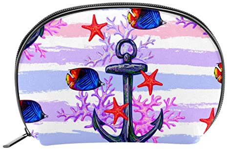 Schminktasche Reise Kosmetiktasche Tasche Geldbörse Handtasche mit ReißverschlussTropischer Fisch Anker Seestern Koralle