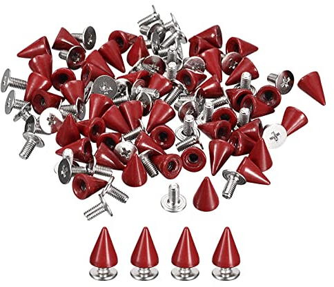 QUARKZMAN 100 Sets Punk Nieten Ziernieten Kegel Spitzen Nieten 7x10mm Metall Killernieten Schraubnieten Rostfrei Nieten für Kleidung Gürtel Taschen Schuhe Basteln Lederwaren Rot