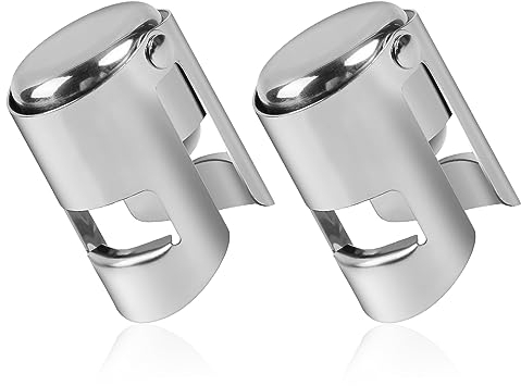 2 Stück Sektverschluss Weinverschluss Edelstahl Sektflaschenverschluß Wiederverwendbar Auslaufsicher Champagne Bottle Stoppers Vakuumverschlusskappen für Wein, Champagner