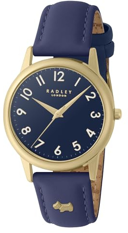 RADLEY Women's Gold Plated Ink Blue Leather Strap Analogue Quartz Watch RY21726