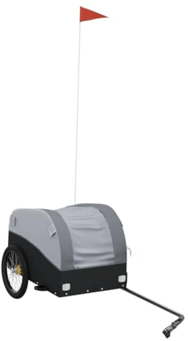 vidaXL Lastenanhänger, Anhänger für Fahrrad, Fahrradanhänger mit Deichsel Sicherheitsflagge, Transportanhänger, Schwarz Grau 30kg Eisen