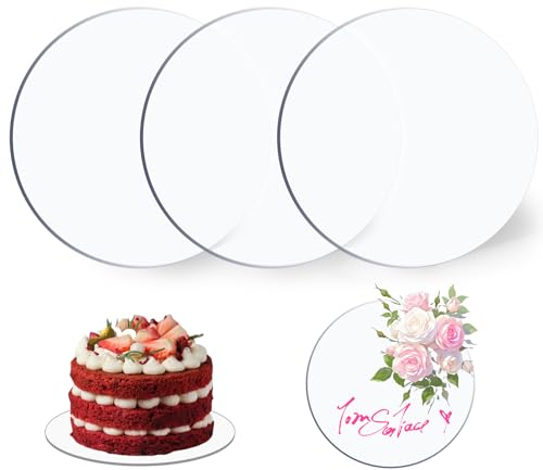 HIKPACKER 3 Stück Tortenunterlage Rund Acryl, Kuchenplatte, Cakeboard, Ø 22cm Transparent für Transport Kuchen und DIY Handwerk Projekt Zeichen