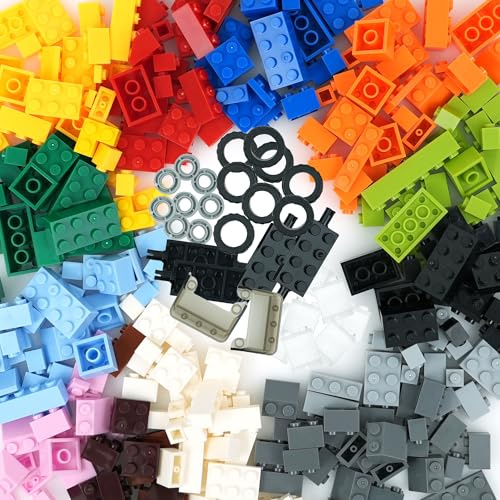 Blocs de construction classiques et créatifs - Mélange multicolore - 320 pièces Roues et essieux Pneus Pièces de voiture - Pierres de base compatibles avec toutes les grandes marques, cadeau pour