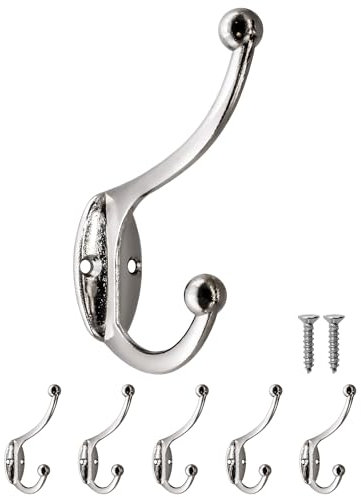 Fuxxer 5x Antike Garderoben-Haken, Handtuch-Haken, Eisen-Haken, Klassisches Design, 5er Set, silber