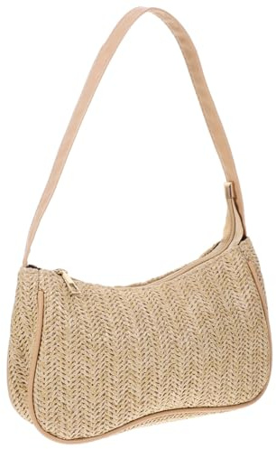 Baluue Straw Shoulder Bag for Women Crossbody Lightweight Woven Handbag 9.06X5.91X1.18 Inch Beige Tote Casual Beach Party Daily Use