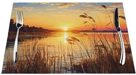 PVC Placemats Set of 4 Pcs,Non-Slip Heat Resistant Vinyl Place Mats Reeds by The River Wipeable Washable Table Mats for Kitchen Dining Table Decoration