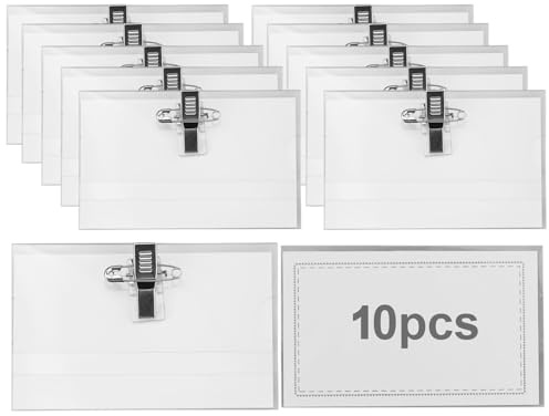 10 Pezzi Porta Badge in Plastica Trasparente, 90 x 56 mm, Badge Portanome con Clip e Spilla，Porta Cartellino Orizzontale Clip per ufficio, scuola, viaggi