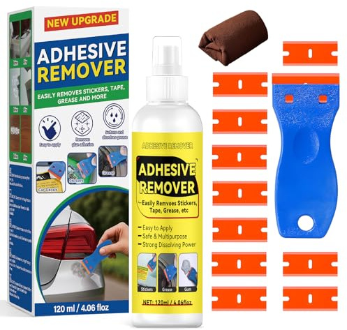 Sticky Stuff Remover, Adhesive Remover With Scraper & 10 Blades, for Tape, Sticker Residue, Chewing Gum, Tar, Grease, Wax, Wet Paint, Crayon, Floor and More