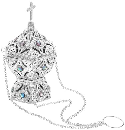 GLEAVI Quemador de Incienso Metálico Colgante en Forma de Cruz Plata, Incensario Vintage para Conos y Varillas, Adorno Decorativo para Rituales y Aromaterapia en Hogar, Altar o Iglesia
