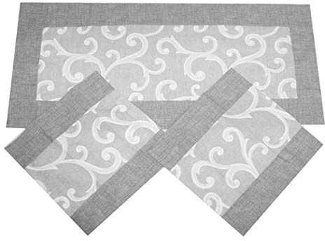 Russo Tessuti Tris Centri Centrini Runner Tavola Ghirigori Nero Bordeaux Grigio-Grigio