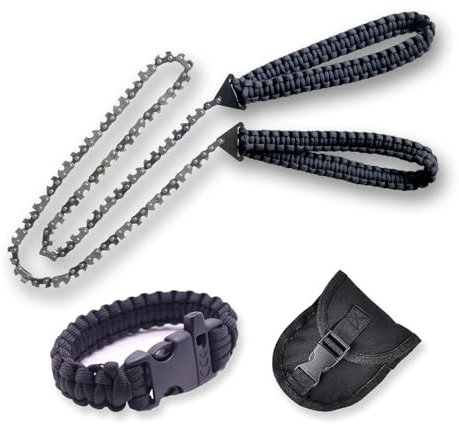 Fexplendid Sierra de bolsillo para motosierra-supervivencia para acampada, 36 pulgadas, 48 dientes, mango bidireccional, sierra de cadena portátil para caza o senderismo